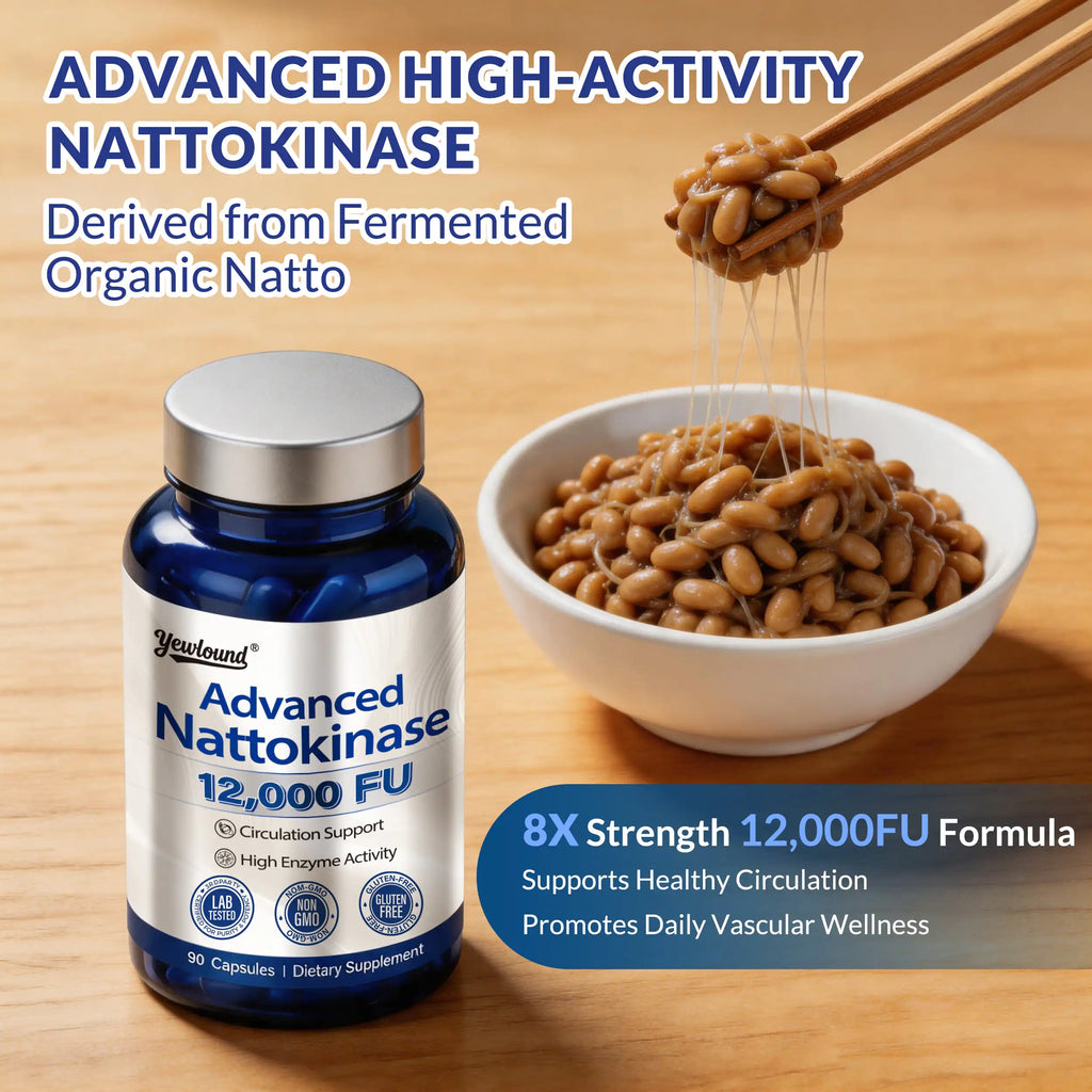 Yewlound Ultimate Nattokinase 12,000FU Serrapeptase 360,000 SPU Lumbrokinase 10,000 FUV Triple Enzyme Supplement - Nattokinase Supplement for Cardiovascular and Circulatory Support, Gluten Free, 90 Capsules