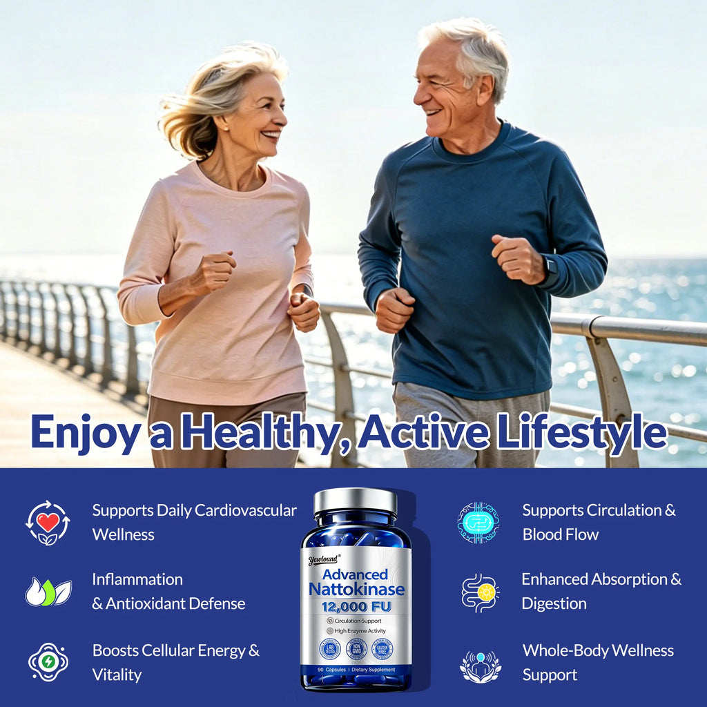 Yewlound Ultimate Nattokinase 12,000FU Serrapeptase 360,000 SPU Lumbrokinase 10,000 FUV Triple Enzyme Supplement - Nattokinase Supplement for Cardiovascular and Circulatory Support, Gluten Free, 90 Capsules